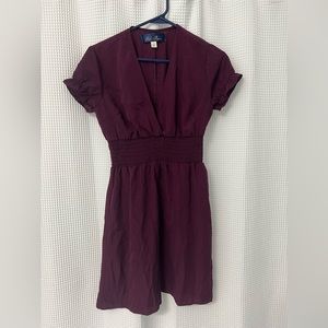 Blue Rain Maroon Short Sleeve Low Cut Elastic Waist Dress Size Small